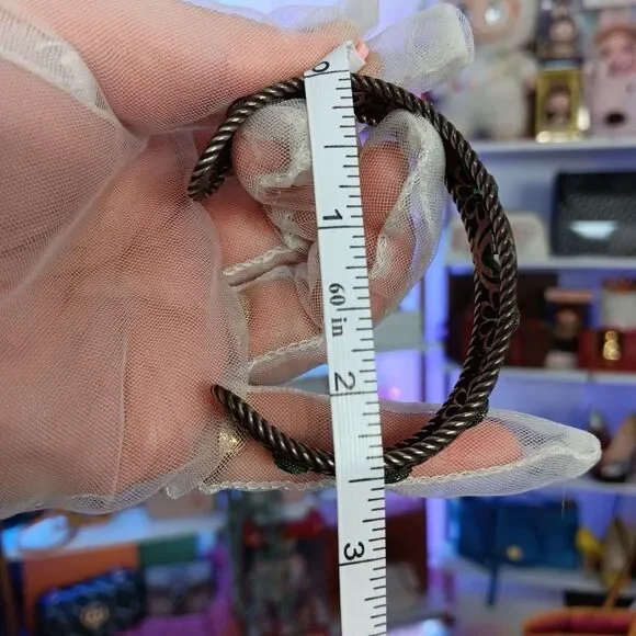 GUCCI Crystal Floral G Bangle 925 Silver Bracelet Green - Picture 14 of 14